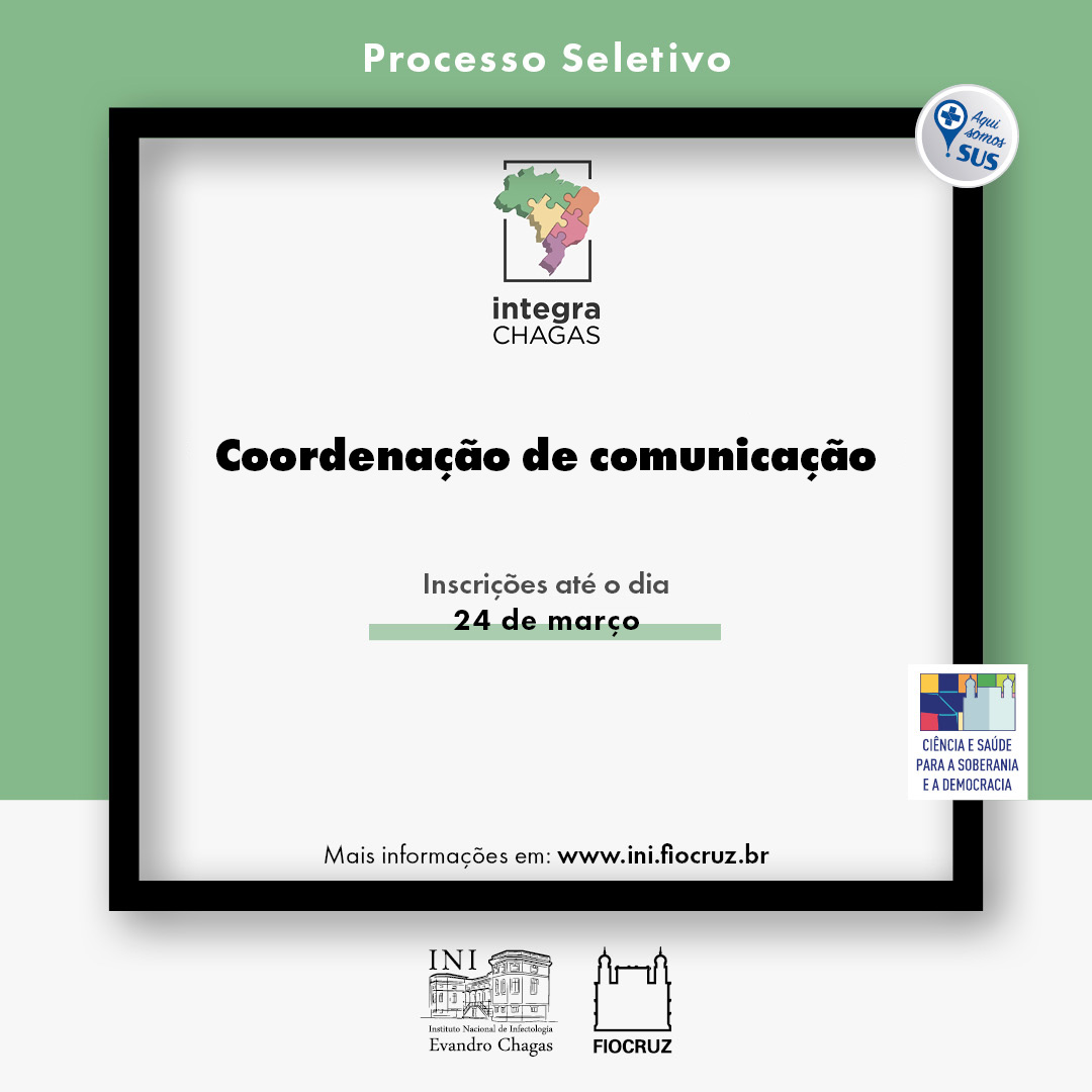 Cartaz com destaque para a frase: Coordenação de Comunicação. Abaixo desta frase aparece, outra frase: Inscrições até 24 de março